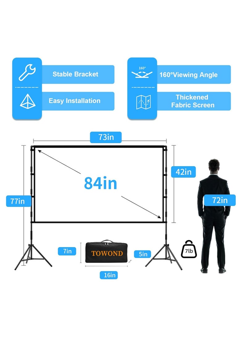 Arabest Projector Screen with Stand, 80 inch Outdoor Projector Screen Portable Indoor Projection Screen 16:9 4K Rear Front Movie Screen with Carry Bag for Home Backyard Theater - Image 3