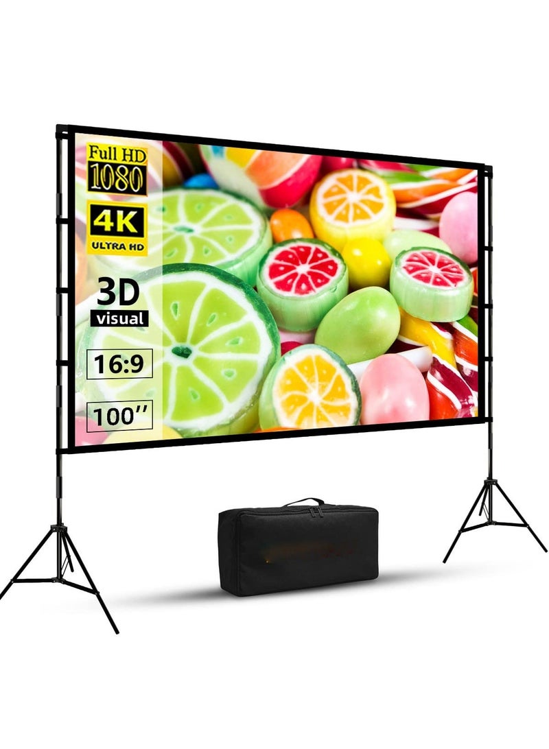 Arabest Projector Screen with Stand, 84 inch Outdoor Projector Screen Portable Indoor Projection Screen 16:9 4K Rear Front Movie Screen with Carry Bag for Home Backyard Theater - Image 1
