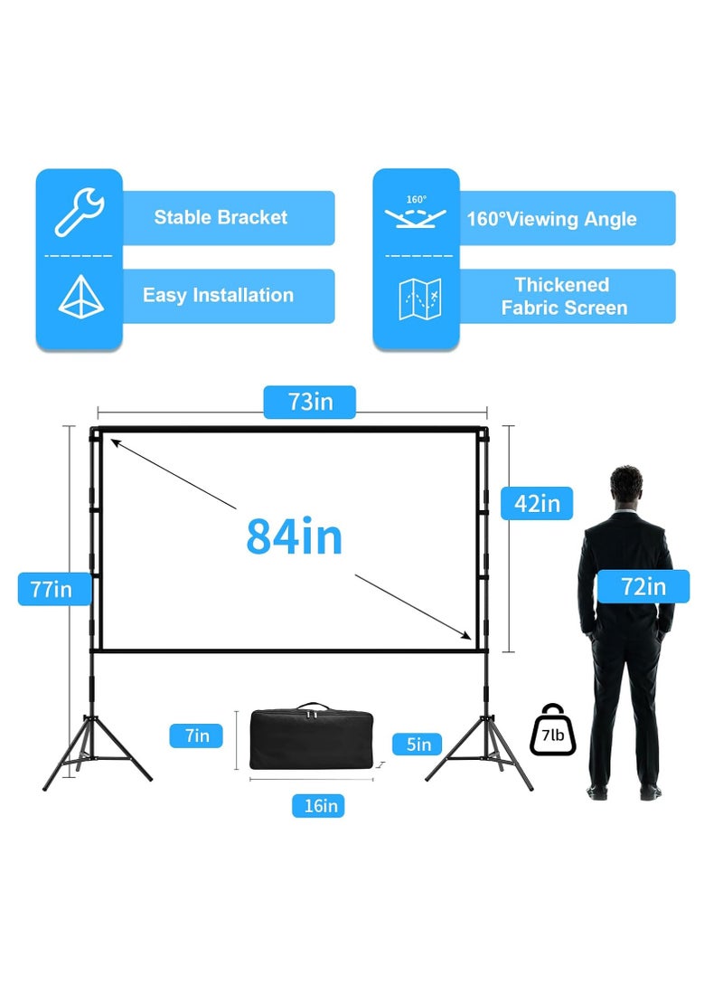 Arabest Projector Screen with Stand, 84 inch Outdoor Projector Screen Portable Indoor Projection Screen 16:9 4K Rear Front Movie Screen with Carry Bag for Home Backyard Theater - Image 2