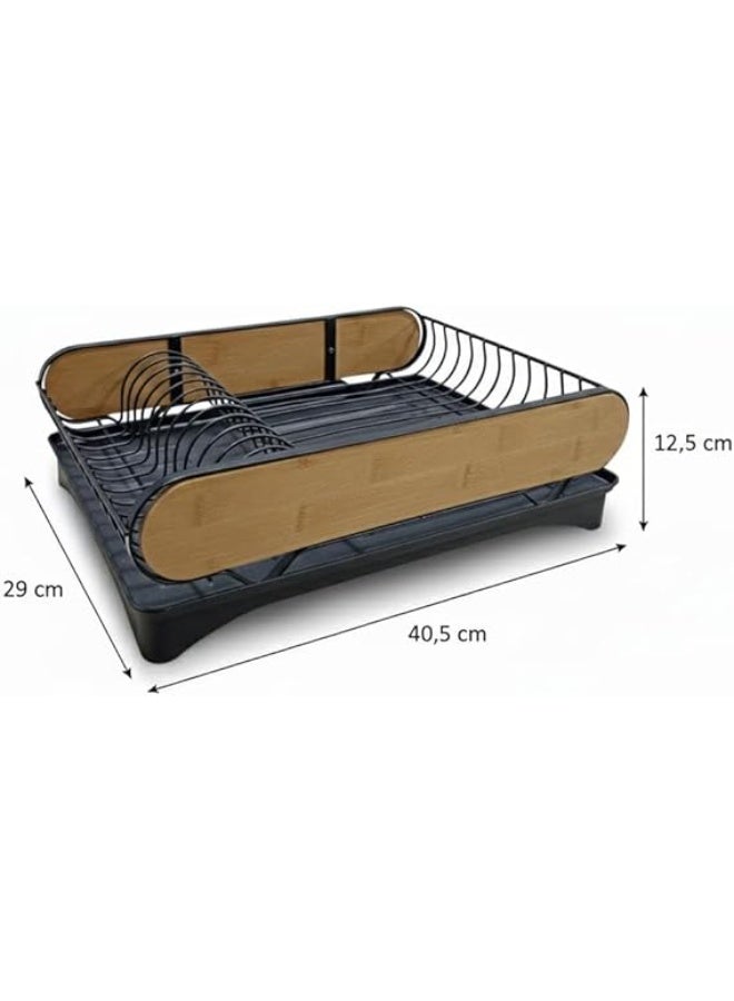 Spaceshoop Black dish drainer rack with bamboo stylish design for kitchen metal dishes - Image 3