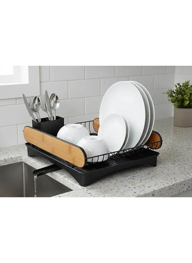 Spaceshoop Black dish drainer rack with bamboo stylish design for kitchen metal dishes - Image 2