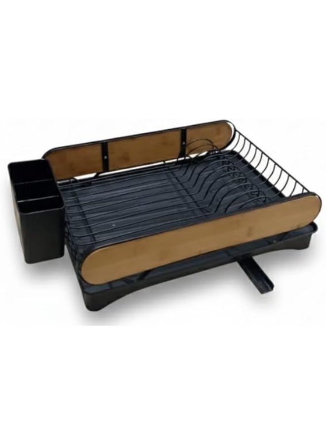 Spaceshoop Black dish drainer rack with bamboo stylish design for kitchen metal dishes - Image 1