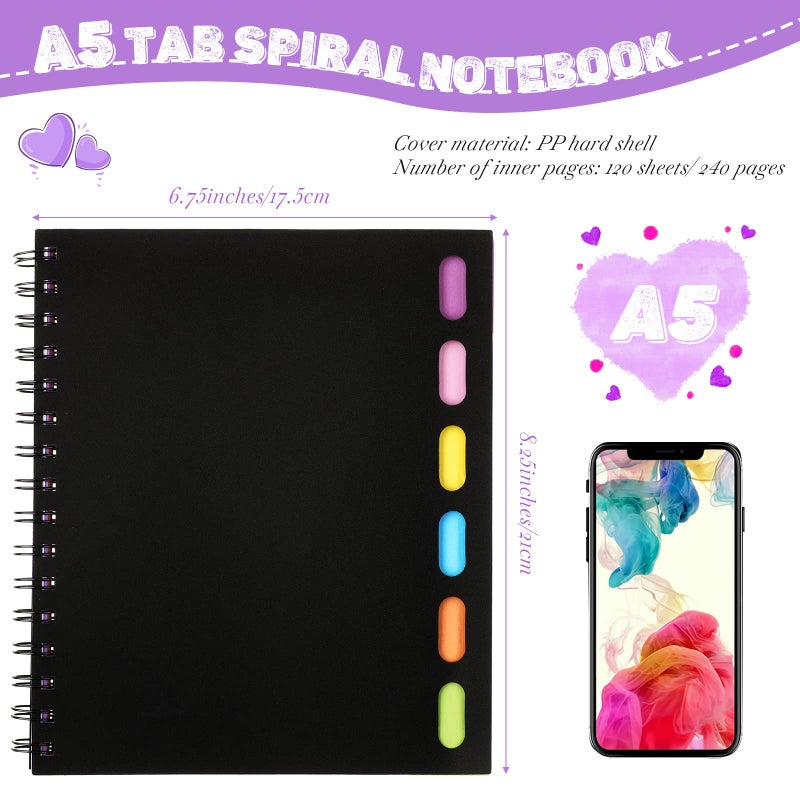 Fainne 4 Pcs 6 Subject A5 Spiral Notebook College Ruled with Dividers Tabs, 6. 75 x 8. 25 Inches, 240 Pages Lined Spiral Journal Notebook for Studying Work Writing Office Supplies (Simple Colors) - Image 2