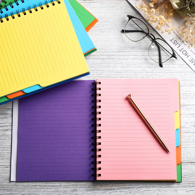 Fainne 4 Pcs 6 Subject A5 Spiral Notebook College Ruled with Dividers Tabs, 6. 75 x 8. 25 Inches, 240 Pages Lined Spiral Journal Notebook for Studying Work Writing Office Supplies (Simple Colors) - Image 4
