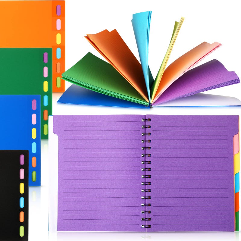 Fainne 4 Pcs 6 Subject A5 Spiral Notebook College Ruled with Dividers Tabs, 6. 75 x 8. 25 Inches, 240 Pages Lined Spiral Journal Notebook for Studying Work Writing Office Supplies (Simple Colors) - Image 1