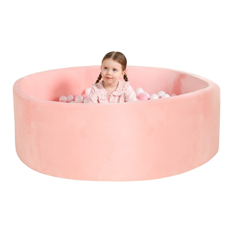 TRENDBOX Extra Large Foam Ball Pit for Toddlers, 47x14 inch Soft Baby Ball Pit with Washable Velvet Cover (Balls not Included)-Pink - Image 1