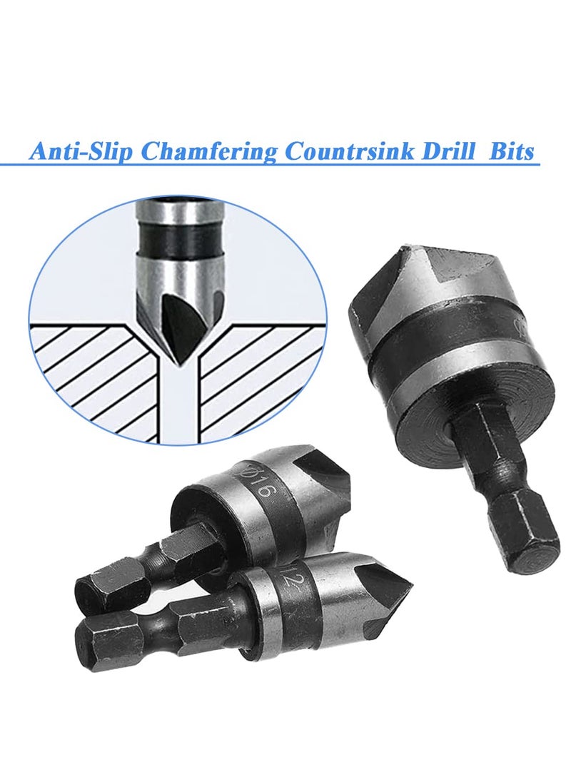 Eyech 3Pcs Chamfering Countersink Drill Bit Set 5 Flute 90 Degree Countersink Chamfer Drill Bit with 14 Inch Hex Shank 12mm 16mm 19mm  - Image 3
