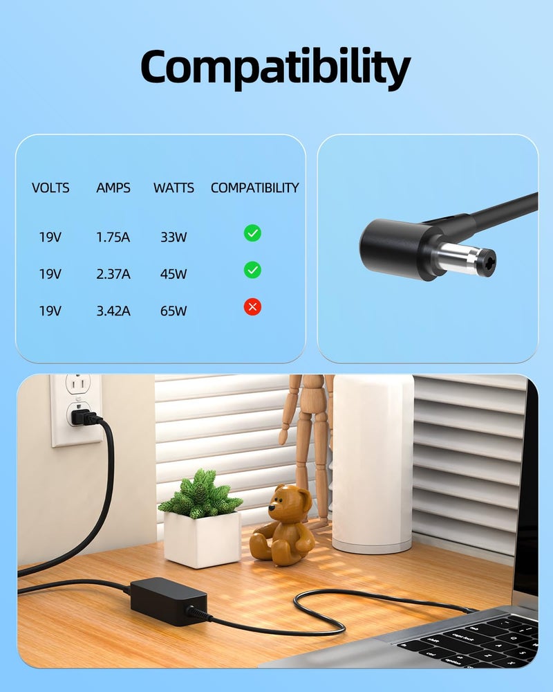 Superer 45W AC Charger Fit for Asus TUF Gaming VG279Q VG278Q VG275Q VG245Q VG258Q VG258QR VG258QM VG248QG VG278QR VG278QE VG278QF Monitor Power Supply Adapter Cord - Image 4