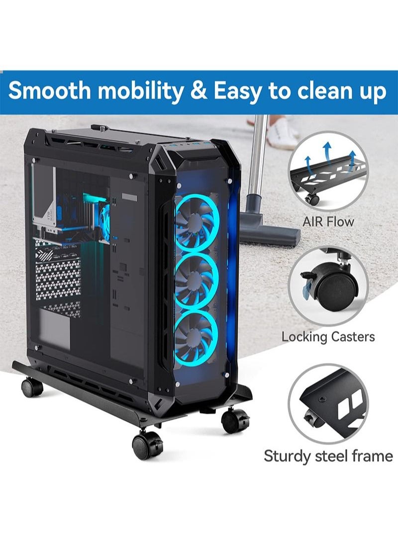 Flash Hawk - Computer Tower Stand CPU Holder with Rolling Caster Wheels for Office Home - Image 1