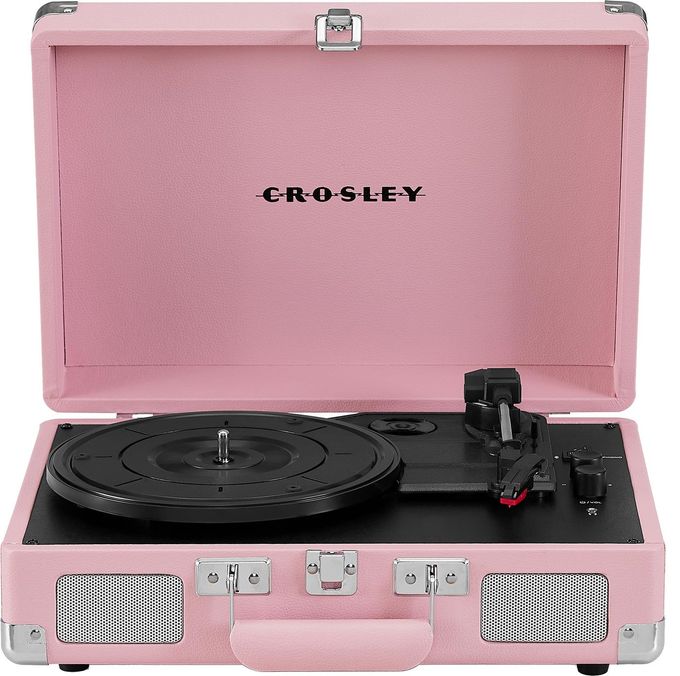 Crosley Cr8005E-Bh Cruiser Plus Vintage 3-Speed Bluetooth In/Out Suitcase Vinyl Record Player Turntable, Blush - Image 4