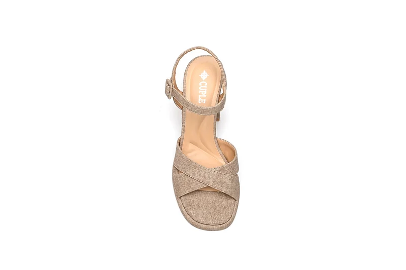 Cuple pen-toe block heel sandal with crisscross strap