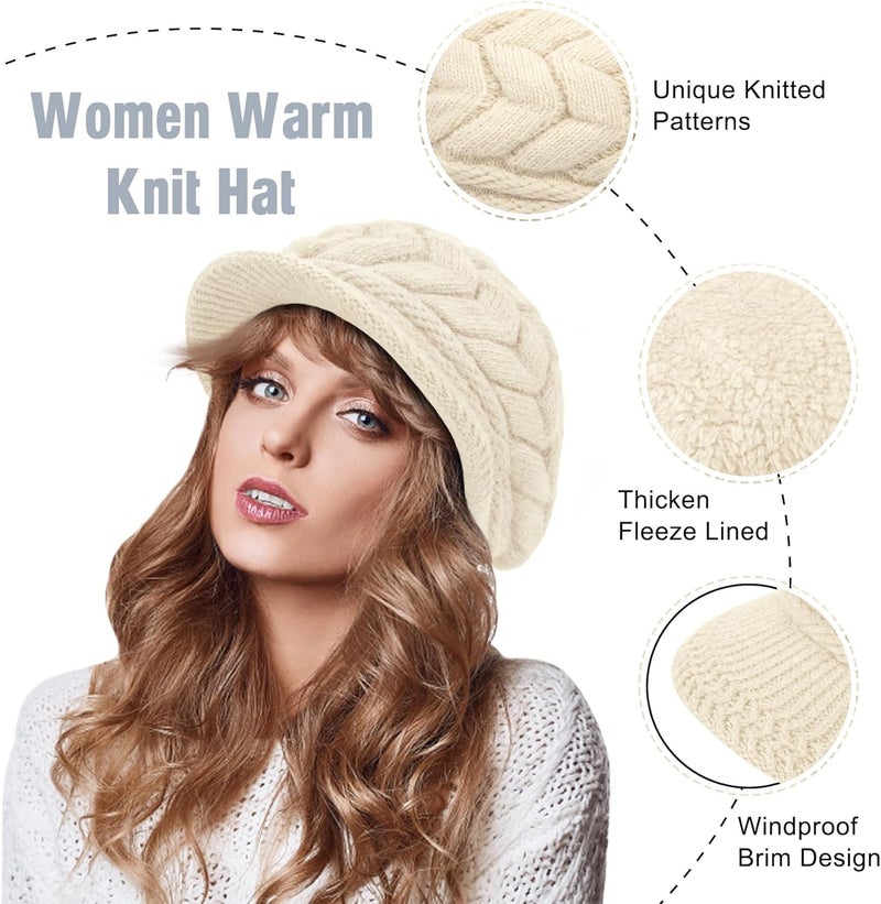 YSense 2 Pack Womens Winter Hats Warm Knit Hat Slouchy Beanie Cap with Brim Gifts - Image 3