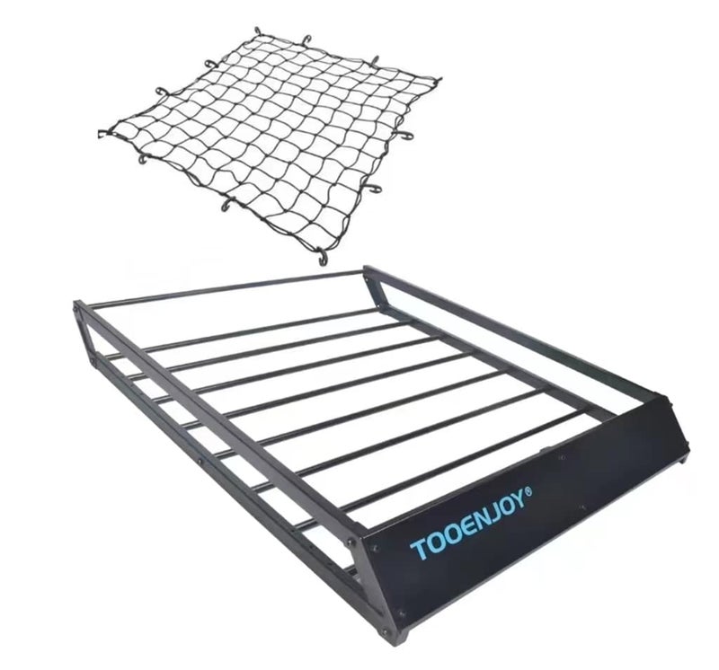 حامل سقف TOOENJOY مع شبكة 43x 35x 47 مضاد للصدأ لحمل الأمتعة على السطح مع واقي هواء قابل للإزالة لحامل الأمتعة العالمي للسيارات وسيارات الدفع الرباعي والشاحنات بسعة 143 رطل