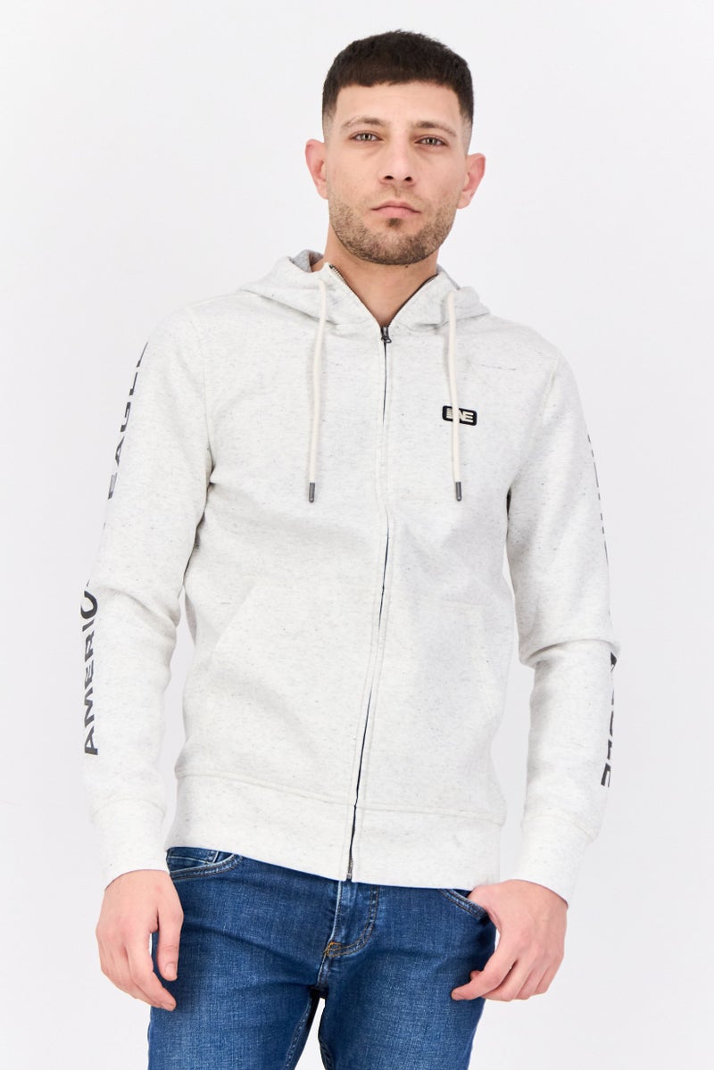 American Eagle Men Brand Logo Long Sleeve Hoodie, Grey - Image 1