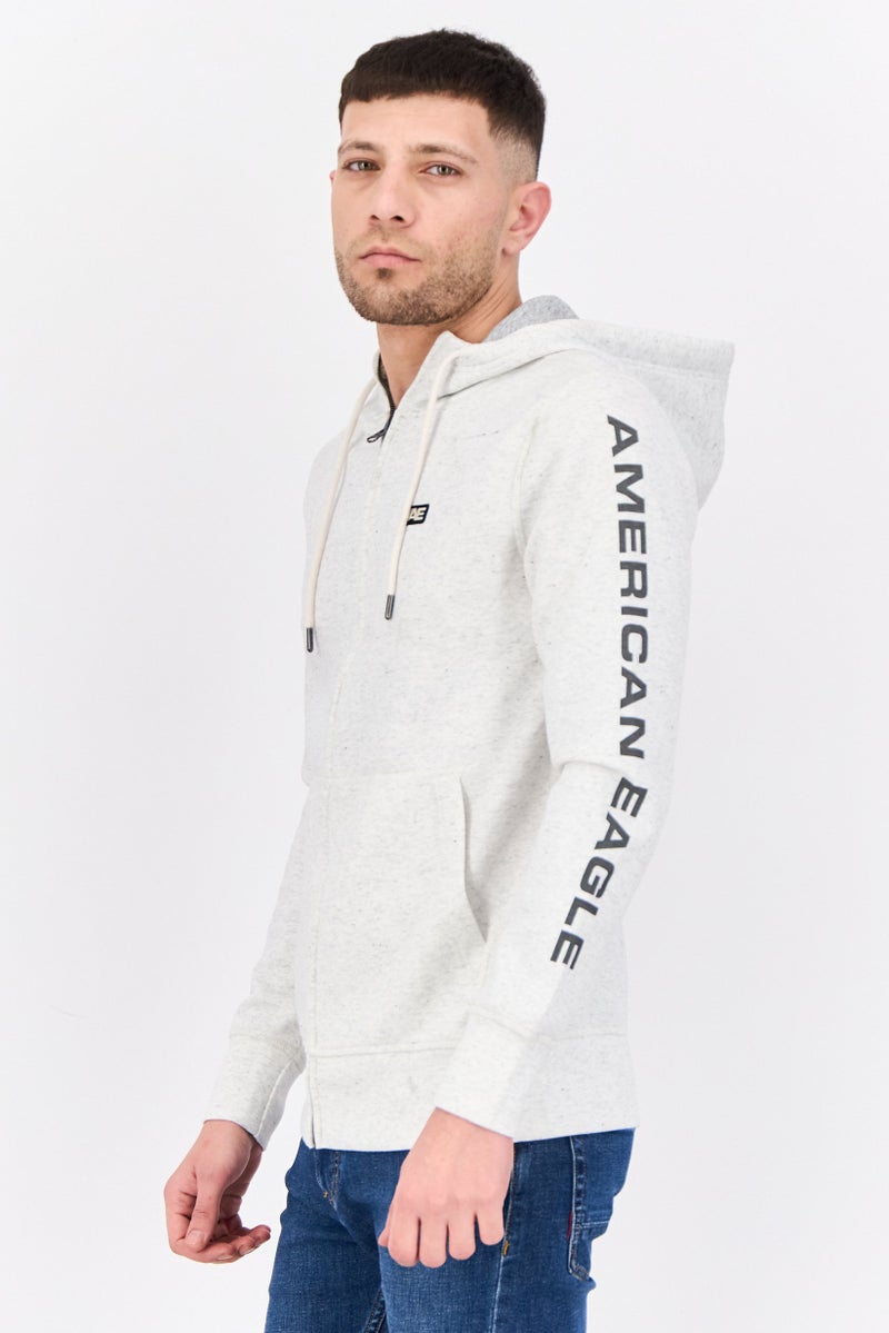 American Eagle Men Brand Logo Long Sleeve Hoodie, Grey - Image 2