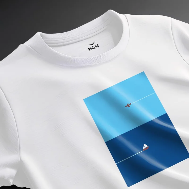 NOBERO Men's White Cotton Graphic Print T-Shirt
