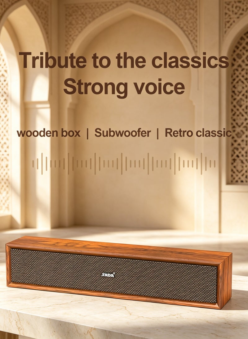 SADA 39cm Retro Wood Grain 2.0 Stereo Soundbar, Bluetooth 5.3 Wooden Desktop Speaker, Dual Full Range Drivers Deep Bass Sound Bar, USB Powered AUX Wired Connection for PC Laptop TV Majlis Ramadan Eid Housewarming Gift - Image 2