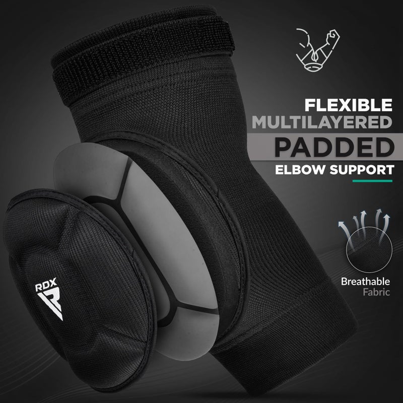 RDX Elbow Pads, Muay Thai MMA Kickboxing Sparring Elbow Guard, Martial Arts Striking Protection,Wrestling Basketball Adjustable MTB Volleyball Compression Padded Sleeve, Men Women - Image 3