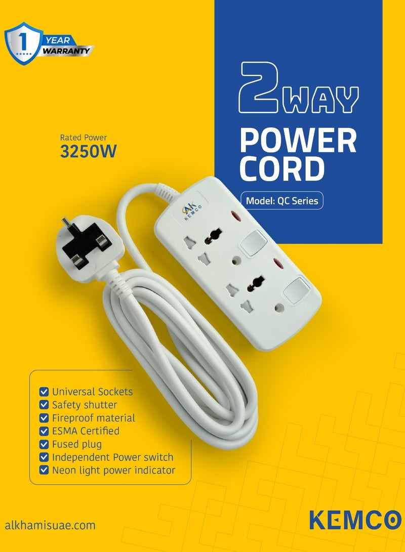 AK KEMCO Kemco 2 Way Extension Socket Power Cord Power Strip Extention Board Extension Lead With 3 Meter Cable AK 602B - Image 1