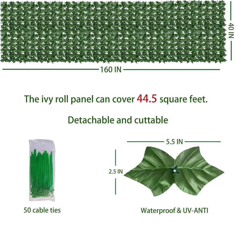 ODTORY Artificial Ivy Privacy Fence Wall Screen,40X160 in UV-Anti Faux Greenery Backdrop Ivy Vine Leaf Hedges Fence Panels for Patio, Balcony, Garden, Backyard Indoor Outdoor Green Wall Decor - Image 2