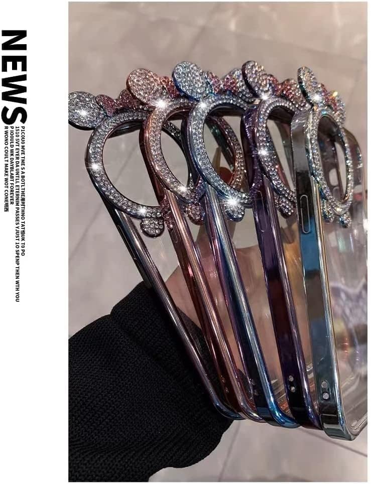 Mobistyle Silicone Cute [Diamond Round Camera Frame], Glitter Sparkly Luxury Plated Edge for Women & Girls, Soft Slim Protective Back Cover Case iPhone 15 (Blue) - Image 5