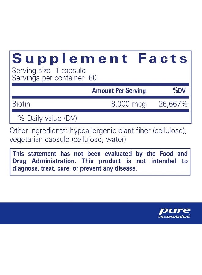 Pure Encapsulations - Biotin 8 mg - Hypoallergenic B Vitamin Supplement - 60 Capsules - Image 2
