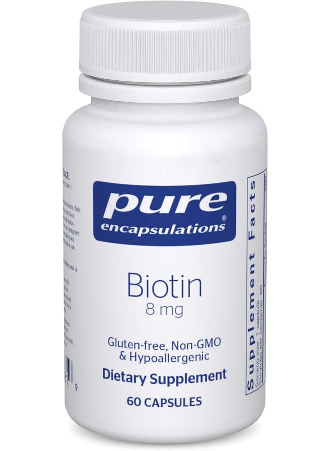 Pure Encapsulations - Biotin 8 mg - Hypoallergenic B Vitamin Supplement - 60 Capsules - Image 1