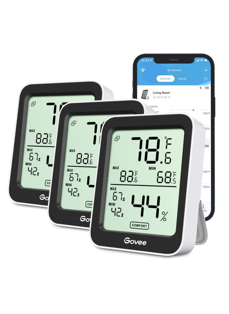 Govee - Govee Indoor Hygrometer Thermometer 3 Pack, Bluetooth Humidity Temperature Gauge with Large LCD Display, Notification Alert with Max Min Records, 2 Years Data Storage Export for Room Greenhouse, Black - Image 1
