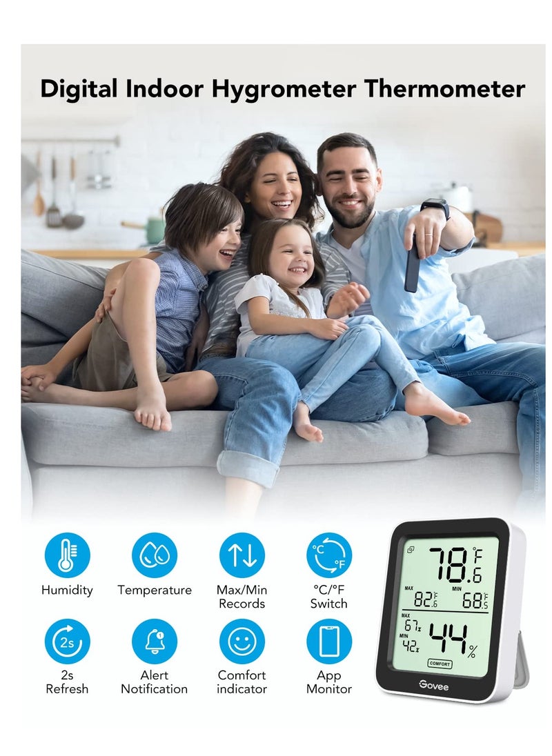 Govee - Govee Indoor Hygrometer Thermometer 3 Pack, Bluetooth Humidity Temperature Gauge with Large LCD Display, Notification Alert with Max Min Records, 2 Years Data Storage Export for Room Greenhouse, Black - Image 1