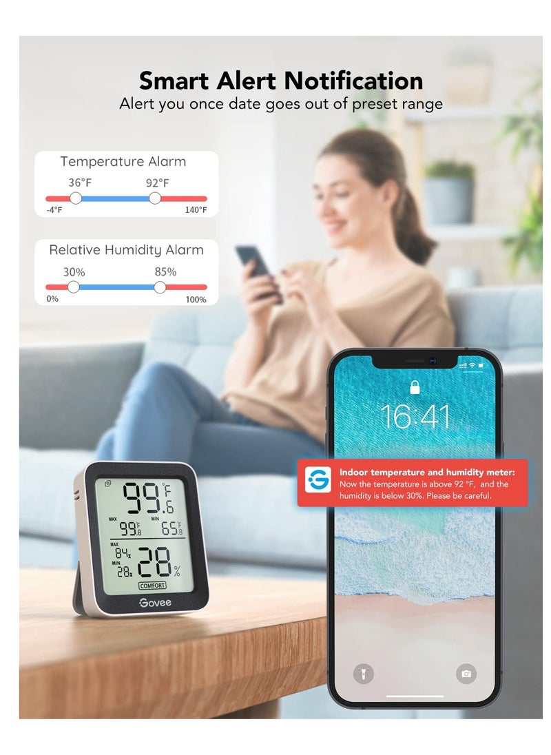 Govee - Govee Indoor Hygrometer Thermometer 3 Pack, Bluetooth Humidity Temperature Gauge with Large LCD Display, Notification Alert with Max Min Records, 2 Years Data Storage Export for Room Greenhouse, Black - Image 1