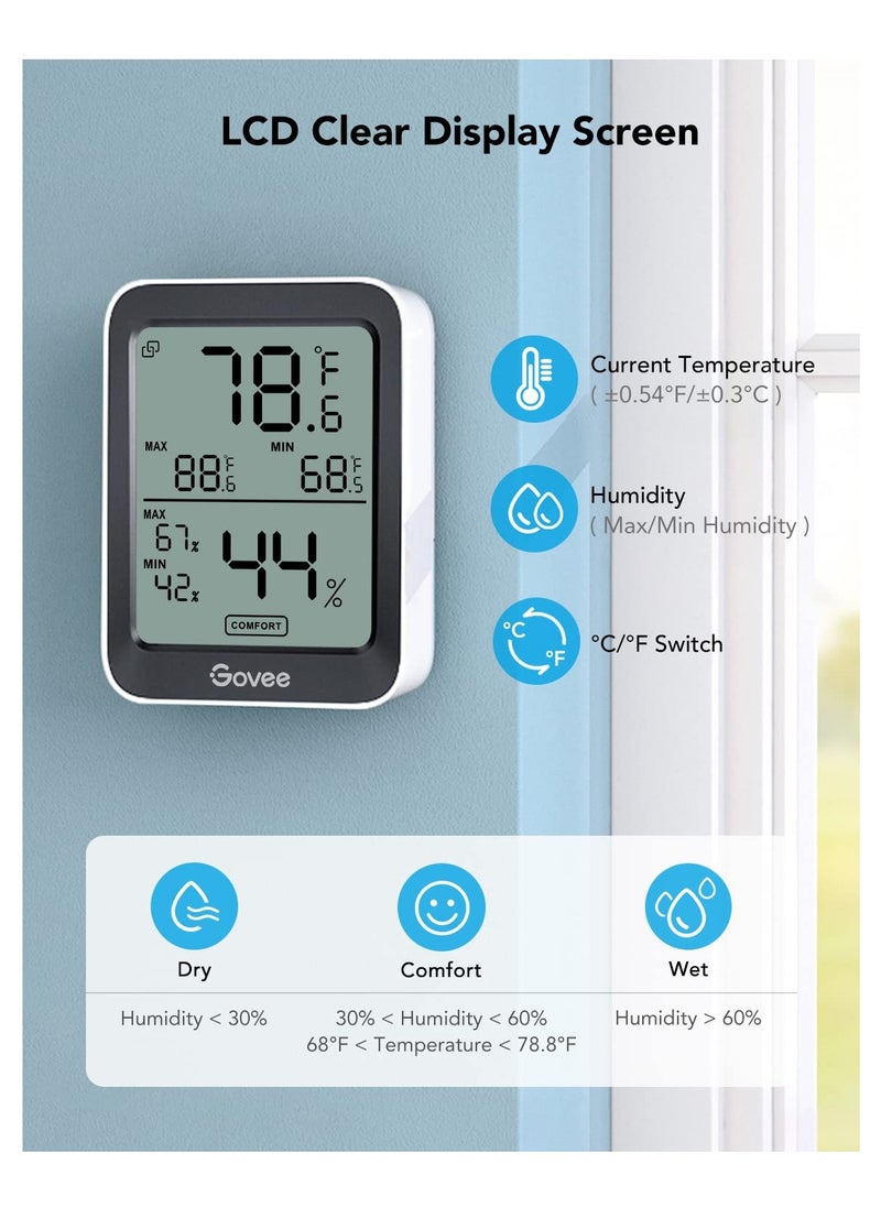 Govee - Govee Indoor Hygrometer Thermometer 3 Pack, Bluetooth Humidity Temperature Gauge with Large LCD Display, Notification Alert with Max Min Records, 2 Years Data Storage Export for Room Greenhouse, Black - Image 1