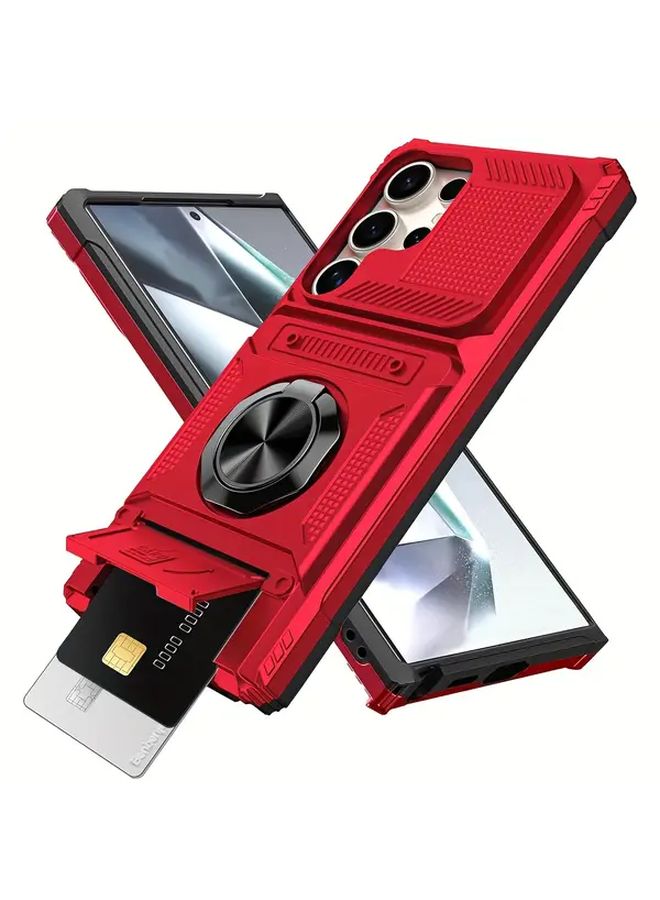 Purple Shockproof Phone Case with Metal Bracket and Card Slot for Samsung Galaxy S24 Plus - Image 1
