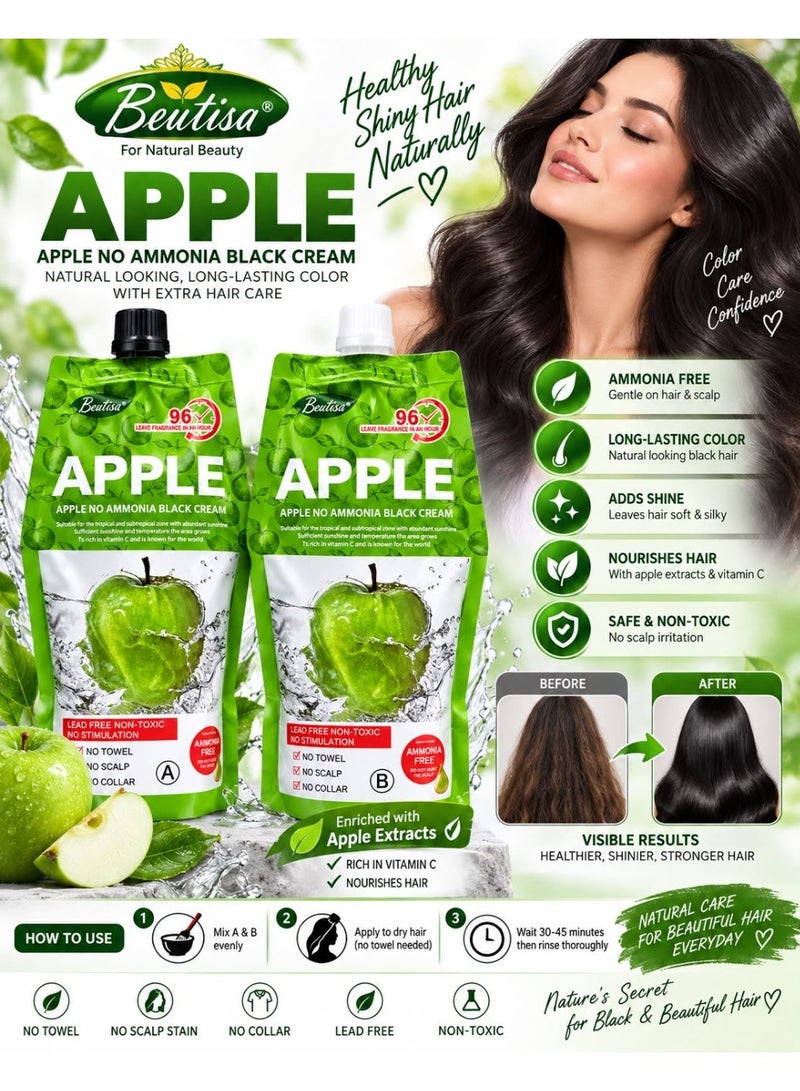 BEUTISA Apple No Ammonia Black Cream 500ml+500ml - Image 2