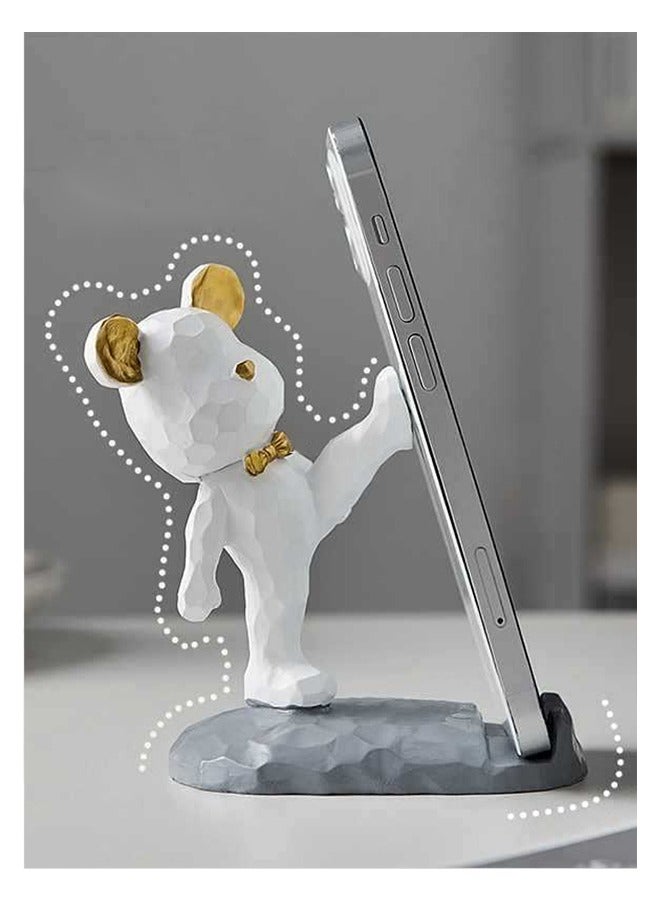 Mobile Phone Holder,Gloomy Bear Cute Cell Phone Stand Home Office Desk Decor Compatible with all Smartphones Resin White High Kick - Image 3