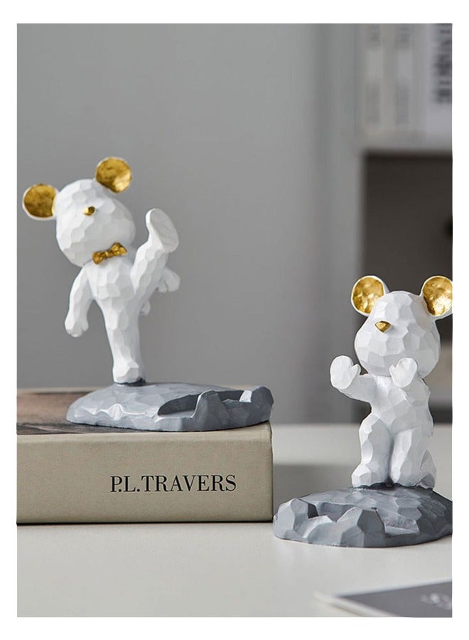 Mobile Phone Holder,Gloomy Bear Cute Cell Phone Stand Home Office Desk Decor Compatible with all Smartphones Resin White High Kick - Image 5