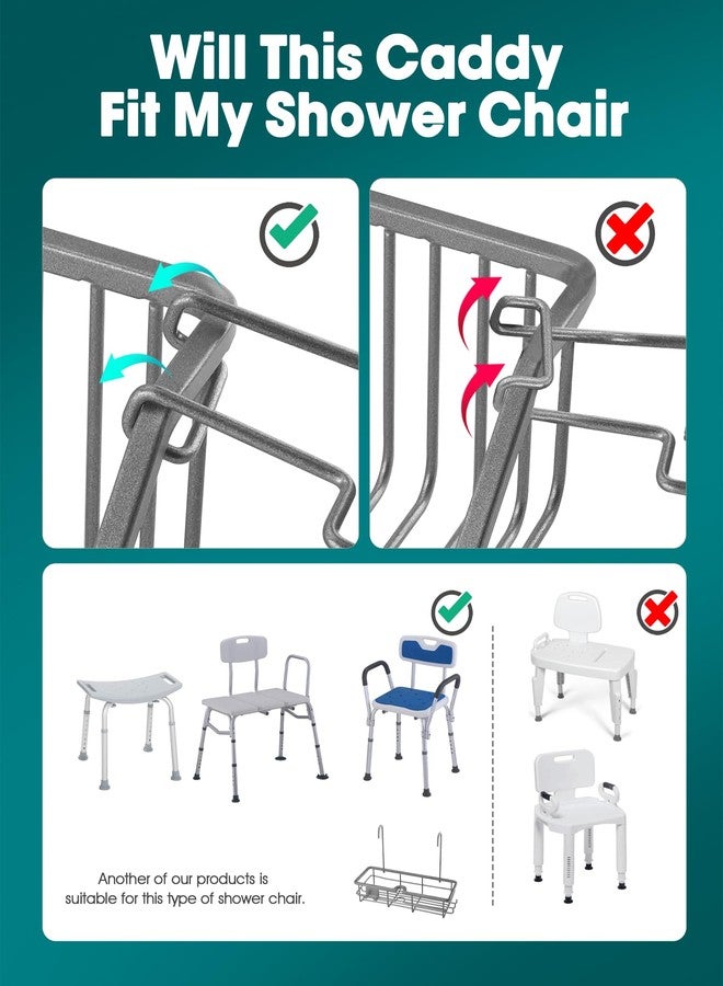 OrgCreator Rustproof Hanging Shower Caddy for Shower Chair, Stainless Steel Bathroom Basket for Bathroom Chair Bench,Showers Caddy Chair with Hooks, Shampoo Bottle Holder for Elderly, Pregnant, Handicap, Patient - Image 2