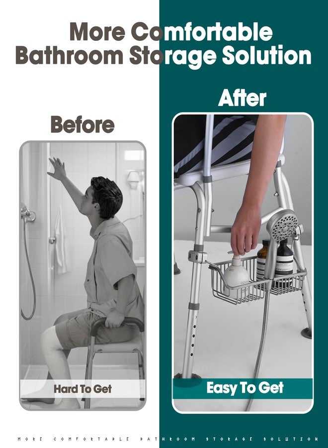 OrgCreator Rustproof Hanging Shower Caddy for Shower Chair, Stainless Steel Bathroom Basket for Bathroom Chair Bench,Showers Caddy Chair with Hooks, Shampoo Bottle Holder for Elderly, Pregnant, Handicap, Patient - Image 3