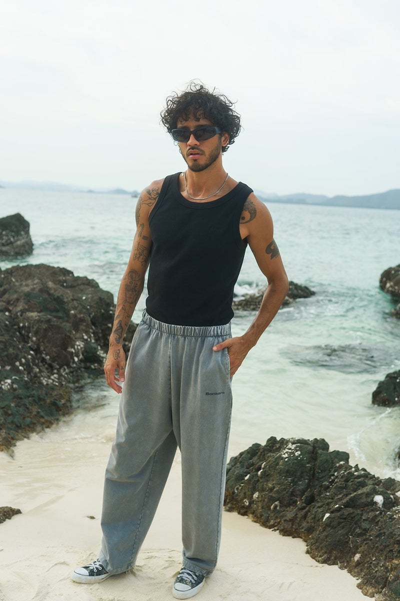 Bonkers Corner Grey Faded Loose Fit Pants for Men's - Image 2