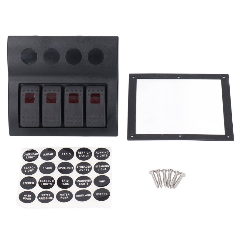 KUOYUH لوحة مفاتيح بحرية 4 مجموعات DC12V 24V IP65 مقاومة للماء ABS لوحة معدة مسبقاً مع زر إعادة الضبط الآمن - واقي من الحمل الزائد للقوارب واليخوت والمركبات الترفيهية والحافلات والإلكترونيات والأضواء والمضخات - Image 1