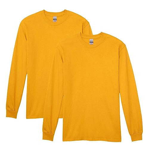Gildan Men's Heavy Cotton Long Sleeve T-Shirt, Style G5400, 2-Pack, Gold, Large - Image 1