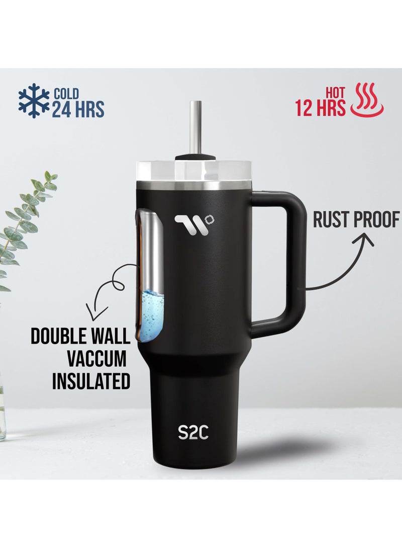 S2C 40oz Stainless Steel Tumbler with Handle & Straw – Double Wall Vacuum Insulated Travel Mug – Leak-Resistant, BPA-Free, Fits Car Cup Holder - Image 3