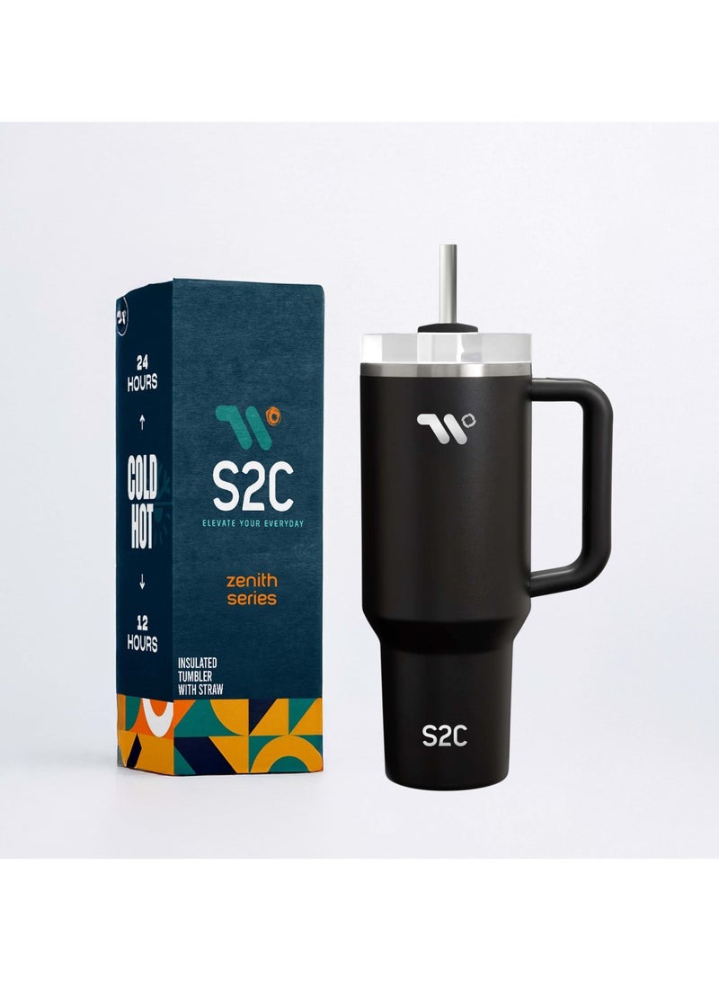 S2C 40oz Stainless Steel Tumbler with Handle & Straw – Double Wall Vacuum Insulated Travel Mug – Leak-Resistant, BPA-Free, Fits Car Cup Holder - Image 1