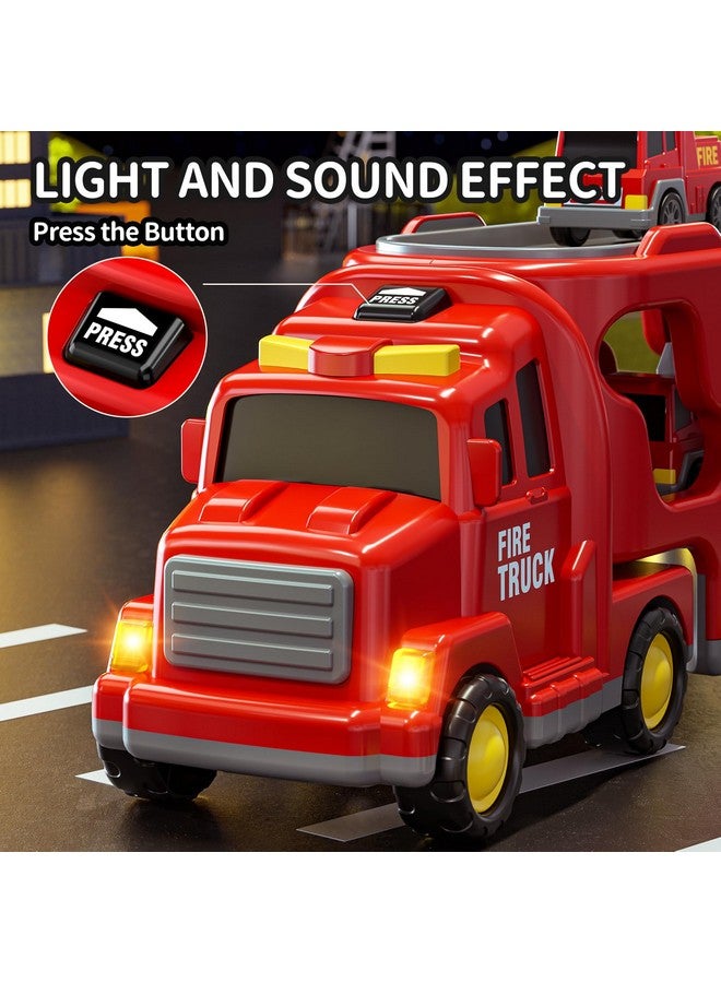 TEMI Fire Trucks Boy Toys For 3-5 Year Old Toddlers - Toys For 3 4 5 6 7 Years Old Transport Vehicle Carrier Truck, Boy Trucks Toy Sets, Kids Toys Boys 3-5, Gift Toys For Boys And Girls Aged 4-6 - Image 4