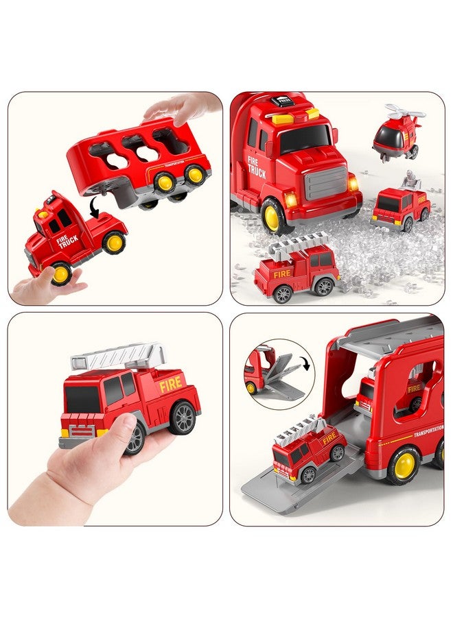 TEMI Fire Trucks Boy Toys For 3-5 Year Old Toddlers - Toys For 3 4 5 6 7 Years Old Transport Vehicle Carrier Truck, Boy Trucks Toy Sets, Kids Toys Boys 3-5, Gift Toys For Boys And Girls Aged 4-6 - Image 2
