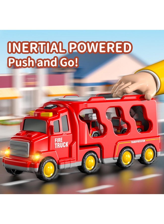 TEMI Fire Trucks Boy Toys For 3-5 Year Old Toddlers - Toys For 3 4 5 6 7 Years Old Transport Vehicle Carrier Truck, Boy Trucks Toy Sets, Kids Toys Boys 3-5, Gift Toys For Boys And Girls Aged 4-6 - Image 3