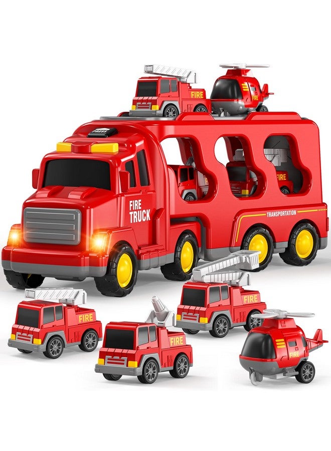 TEMI Fire Trucks Boy Toys For 3-5 Year Old Toddlers - Toys For 3 4 5 6 7 Years Old Transport Vehicle Carrier Truck, Boy Trucks Toy Sets, Kids Toys Boys 3-5, Gift Toys For Boys And Girls Aged 4-6 - Image 1