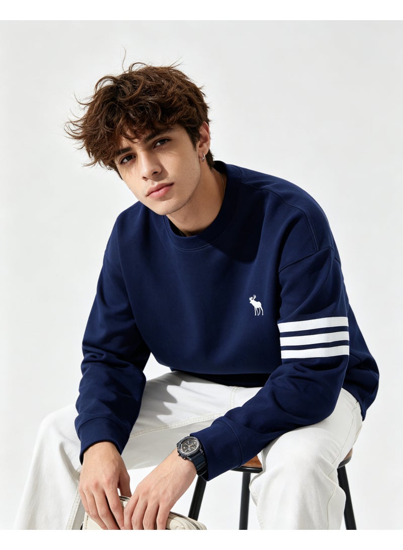 Abercrombie & Fitch Couple Crew Neck Sweatshirt Casual Daily Wear For Men And Women Navy Blue - Image 5