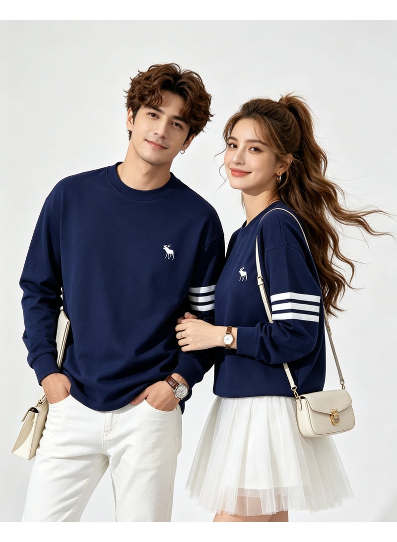 Abercrombie & Fitch Couple Crew Neck Sweatshirt Casual Daily Wear For Men And Women Navy Blue - Image 2