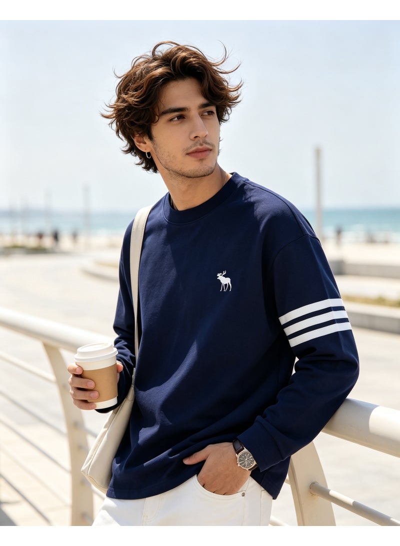 Abercrombie & Fitch Couple Crew Neck Sweatshirt Casual Daily Wear For Men And Women Navy Blue - Image 1