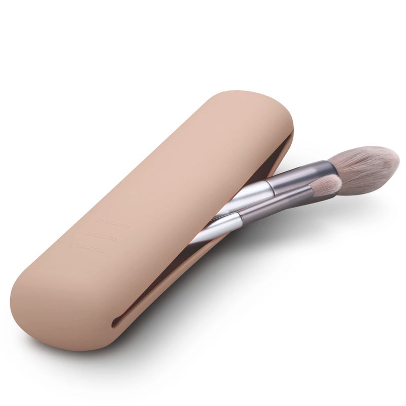 FERYES Travel Makeup Brush Holder, Magnetic Anti-fall Out Silicon Portable Cosmetic Face Brushes Holder, Soft and Sleek Makeup Tools Organizer for Travel-Khakiï¼ˆ7.8 * 1.89 * 0.8 Inchesï¼‰ - Image 1